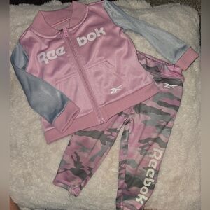 Reebok Baby Girls Size 6-9 months Full Zip Outfit Tracksuit Pink Camo